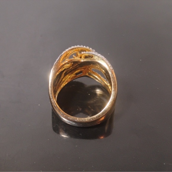 KRN-BR Made Crossover Cocktail Ring Gold With Crystal Accents Size 7 - Picture 9 of 11